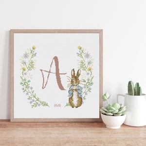 Peter rabbit 2 wreath - baby name - baby decor - cross stitch pattern