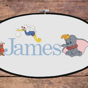 Dumbo - padrão de ponto cruz personalizado com nome de bebê