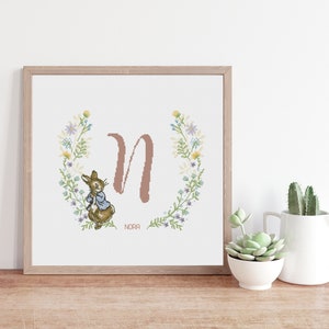 Peter rabbit 4 wreath - baby name - baby decor - cross stitch pattern