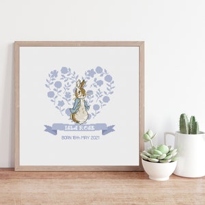 Peter rabbit love heart - baby name - baby decor - cross stitch pattern