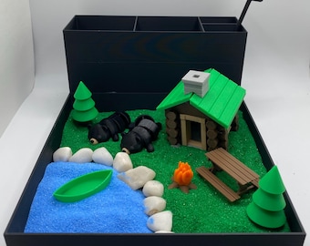 Build Your Own Log Cabin Zen Garden, Mini Desk Decor, Sensory Calming Sand Garden for Desk, Fidget Stress Relief, Office Decor