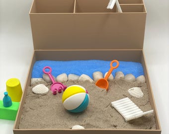 Beach Day Zen Garden, Mini Sensory Sand Tray, Desk Decor