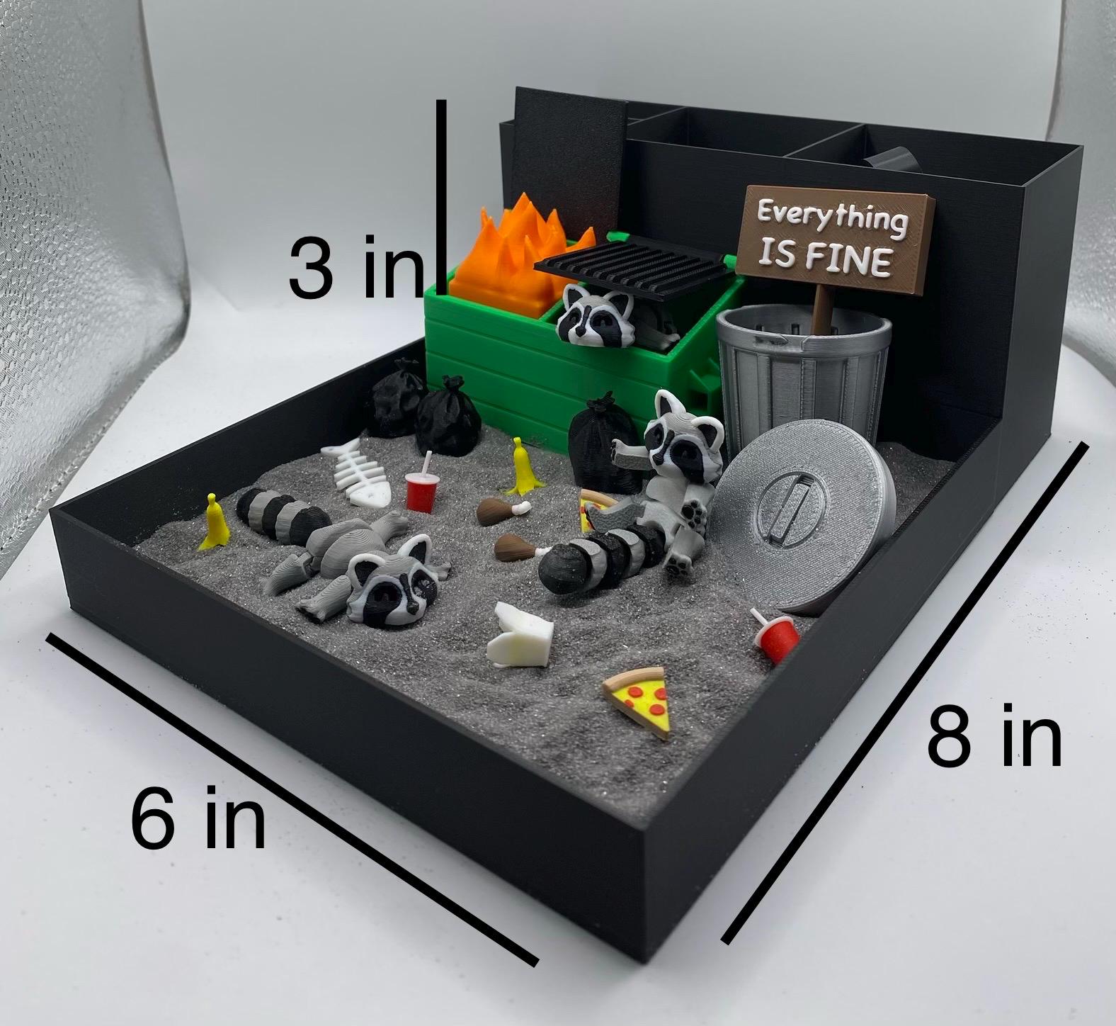 Raccoon Dumpster Fire Zen Garden, Mini Desk Decor, Sensory Calming