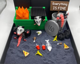 Opossum Dumpster Fire Zen Garden, Mini Desk Decor, Sensory Calming