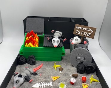  Bless This  置物 Opossum Dumpster Fire Zen Garden, Mini Desk Decor, Sensory Calming