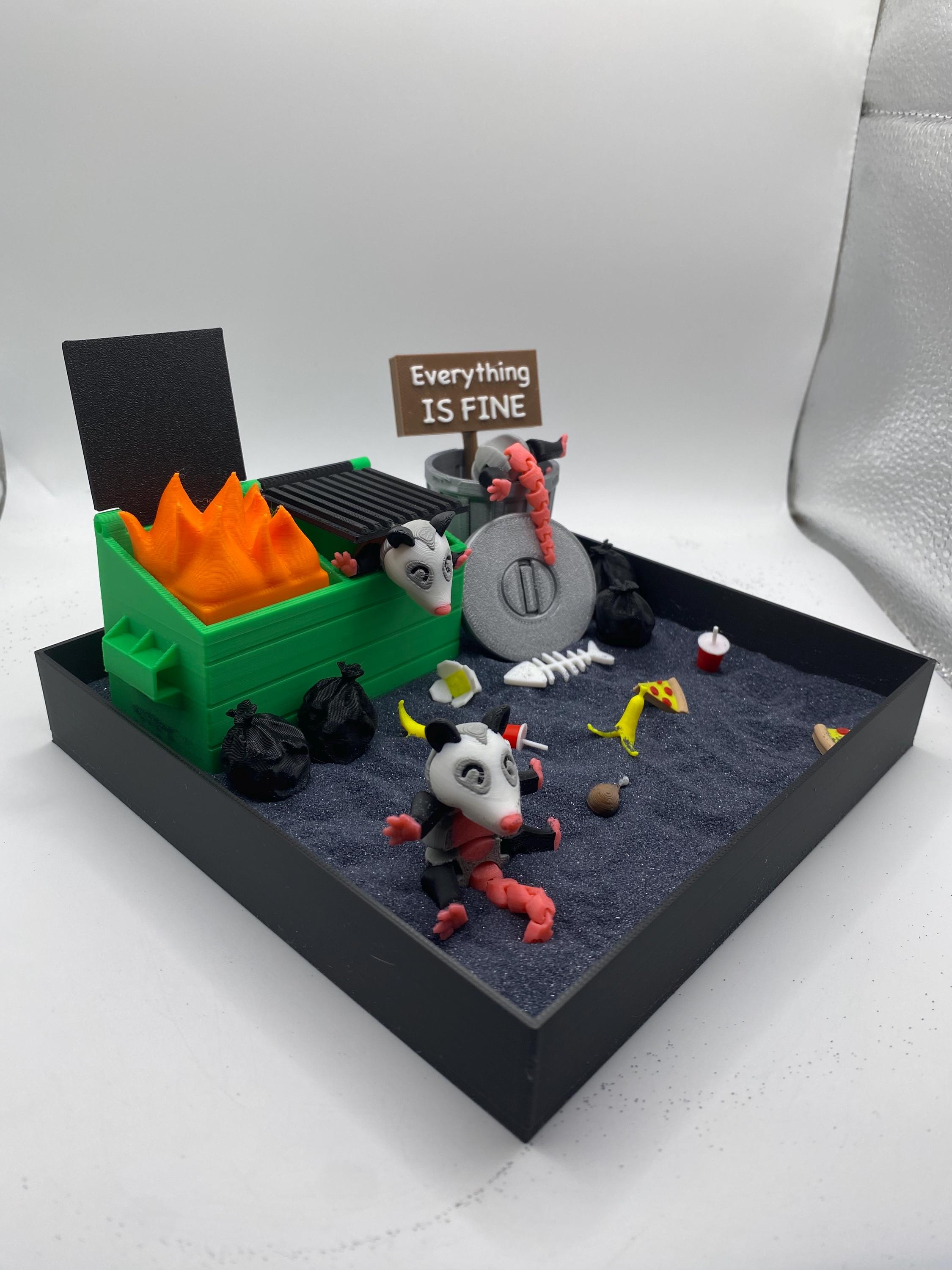 Opossum Dumpster Fire Zen Garden, Mini Desk Decor, Sensory Calming