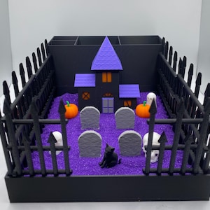 Jardim Zen de Cemitério de Halloween, Jardim Zen de Casa Mal-Assombrada, Mini Decoração de Mesa, Jardim de Areia Sensorial e Calmante para Mesa, Decoração de Escritório, Decoração de Cubículo