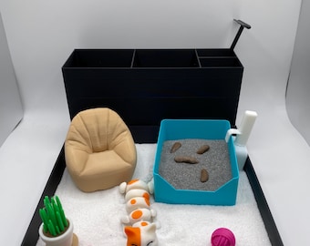 Cat Zen Garden, Cat Desk Decor, Lazy Cat