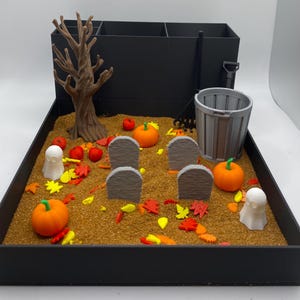 Jardim Zen de Cemitério de Fantasmas de Outono, Decoração de Mesa de Outono, Decoração de Outono, Jardim de Areia Sensorial e Calmante para Mesa, Decoração de Escritório, Decoração de Cubículo
