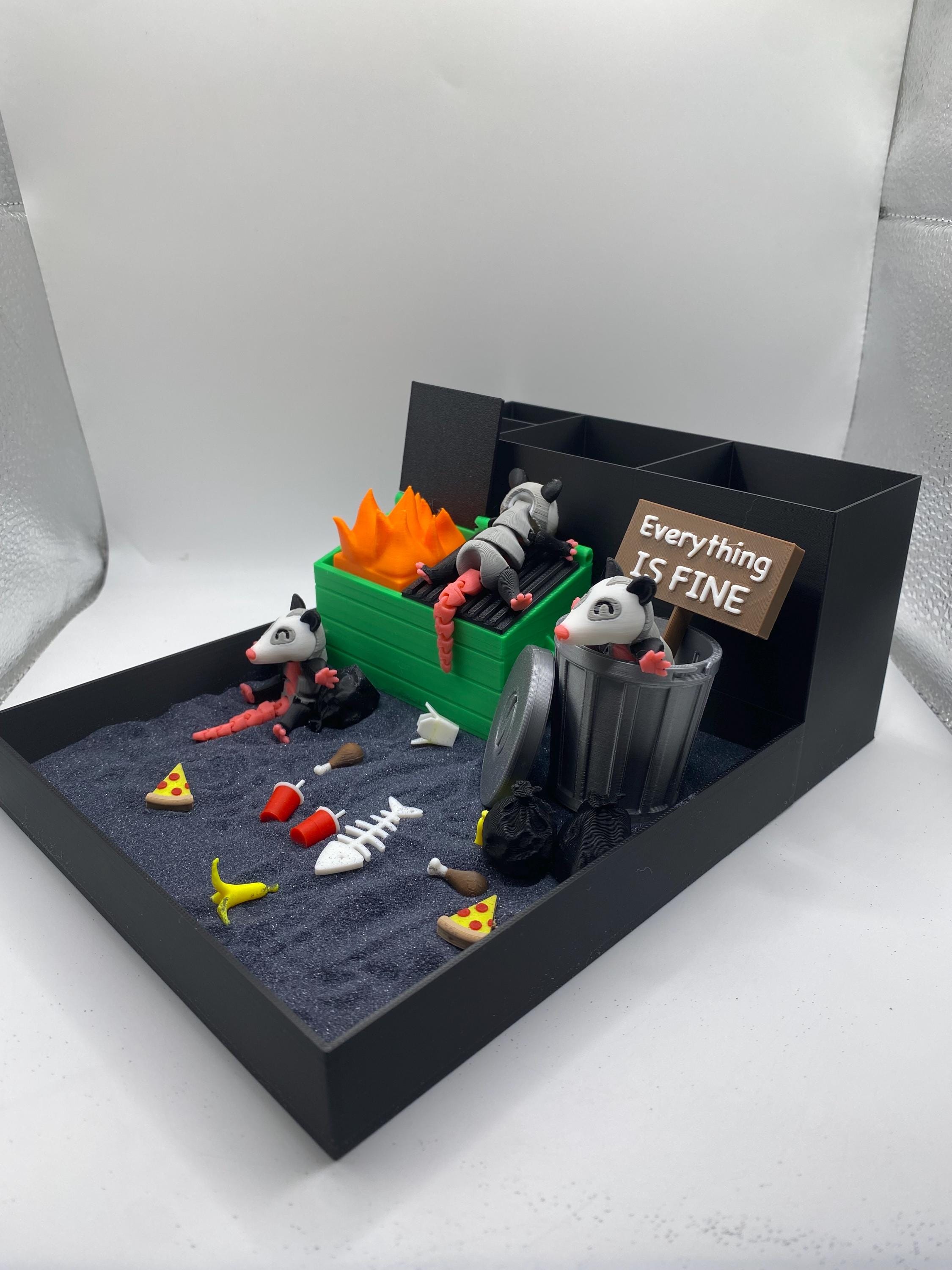 置物 GIMME SOME NEXT Opossum Dumpster Fire Zen Garden, Mini Desk Decor, Sensory Calming