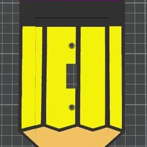Peut inclure: Une plaque murale d'interrupteur rectangulaire en forme de crayon. Le haut présente une gomme rose vif, une bande noire et un corps de crayon jaune avec des lignes verticales noires. Le bas a une pointe en bois beige clair et une mine noire.