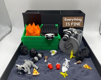 Raccoon Dumpster Fire Zen Garden, Mini Desk Decor, Sensory Calming