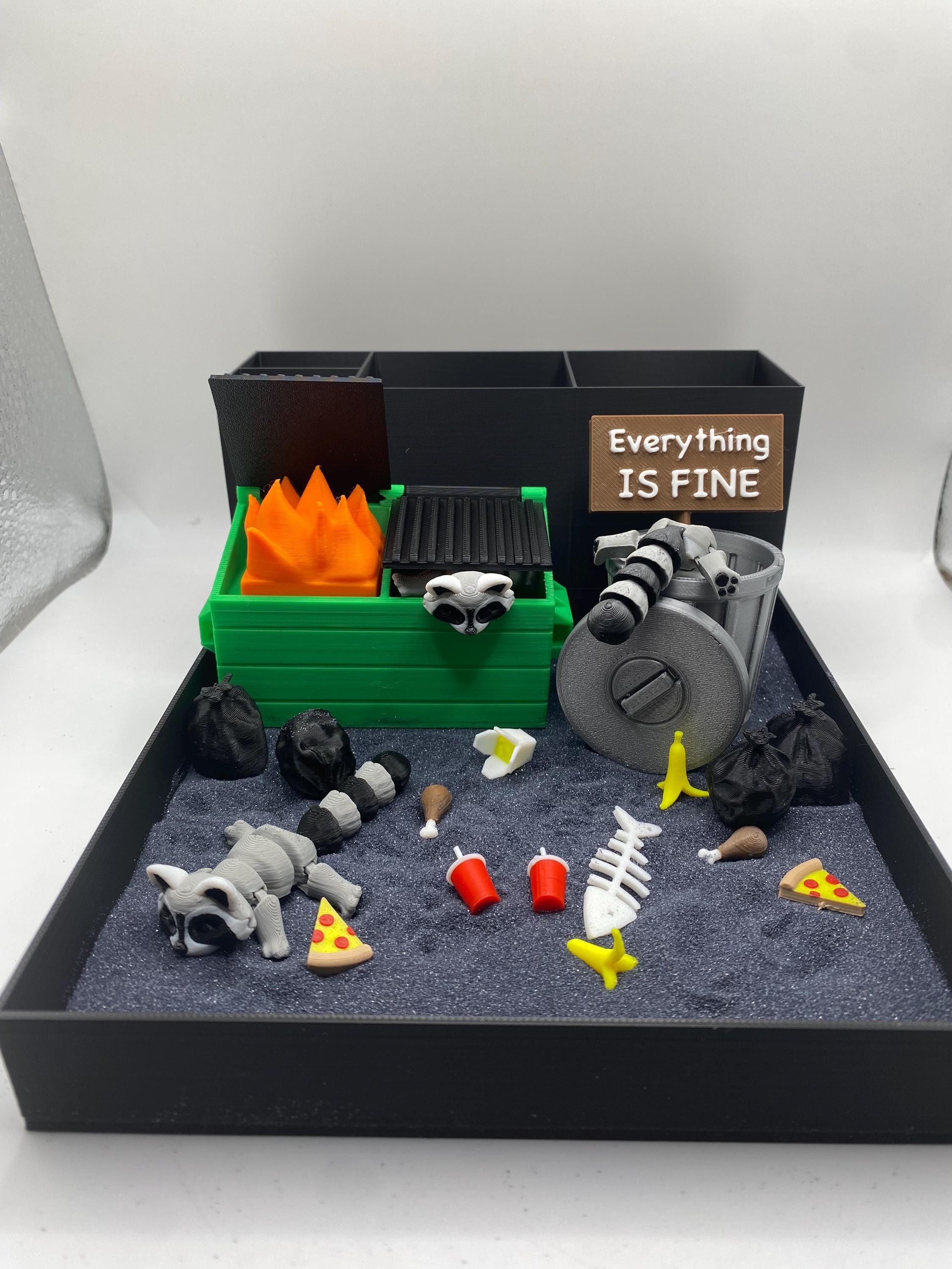 Raccoon Dumpster Fire Zen Garden, Mini Desk Decor, Sensory Calming