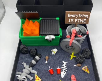 Dumpster Fire Zen Garden, Mini Desk Decor, Sensory Calming Sand
