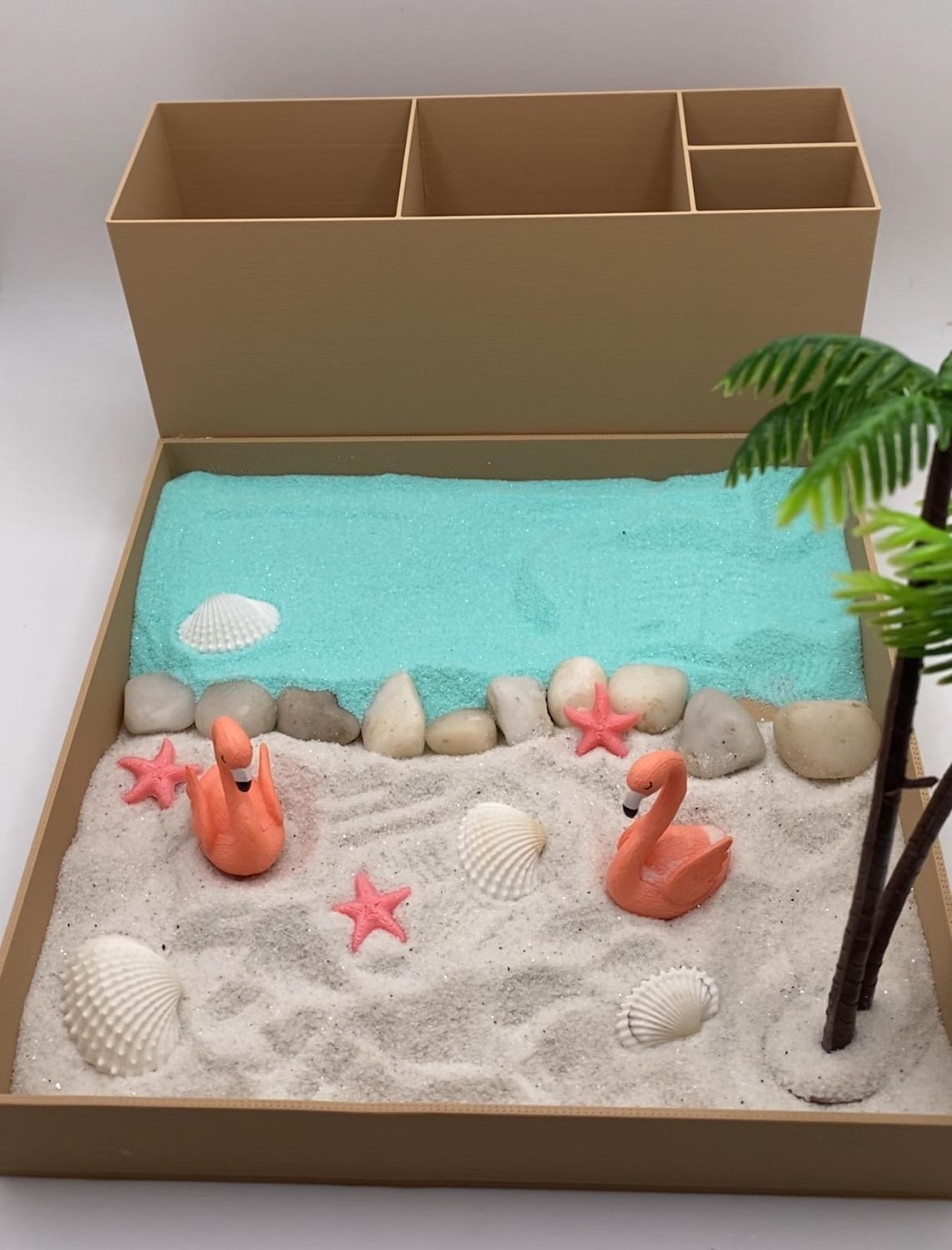 Flamingo Beach Zen Garden, Mini Desk Decor, Sensory Calming Sand Garden ...