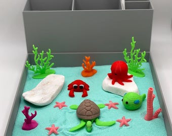 Sea Turtle Zen Garden, Mini Ocean Desk Decor, Sensory Sand Garden