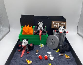 Raccoon Dumpster Fire Zen Garden, Mini Desk Decor, Sensory Calming