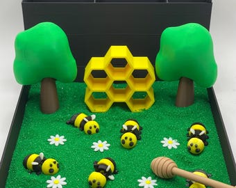 Honey Bee Zen Garden, Mini Desk Decor, Sensory Calming Sand Garden for Desk, Fidget Stress Relief, Office Decor