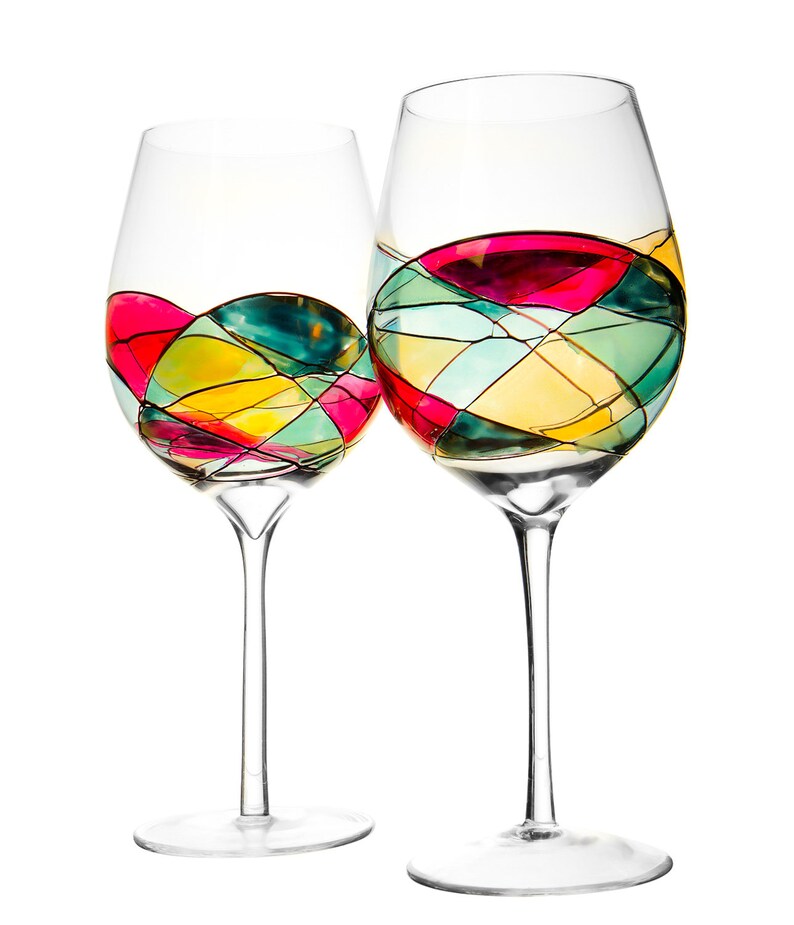 2 Large Hand Painted Wine Glasses 28 Oz 11.5 Inches Etsy