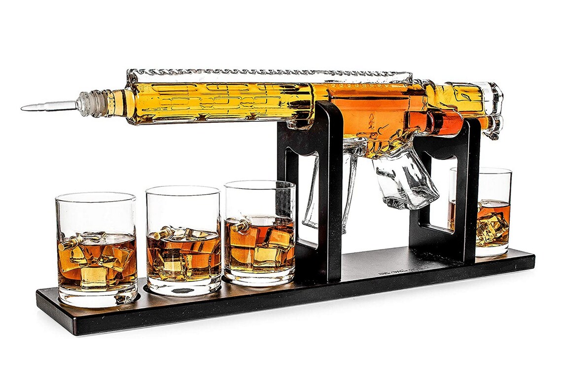 AR15 Whiskey Gun Decanter Set 1000 Ml & 4 12oz Bullet Glasses Etsy