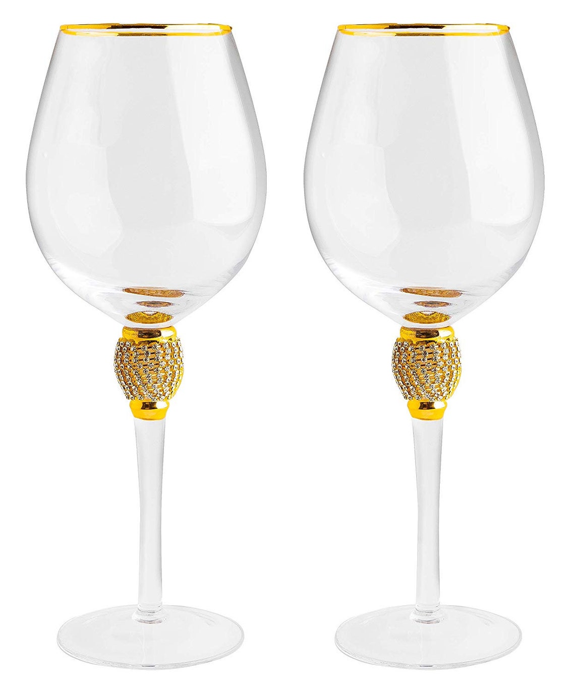 Large Diamond Wine Glasses Gold Rim Rhinestone Diamond Etsy