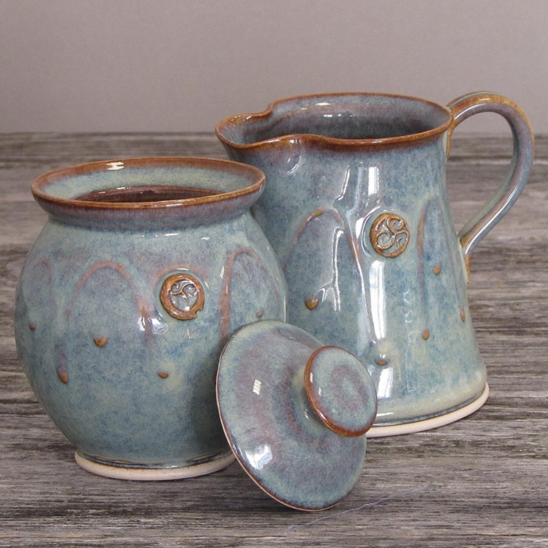 Castle Arch Irish Pottery Sugar and Creamer Set Green Glass Etsy