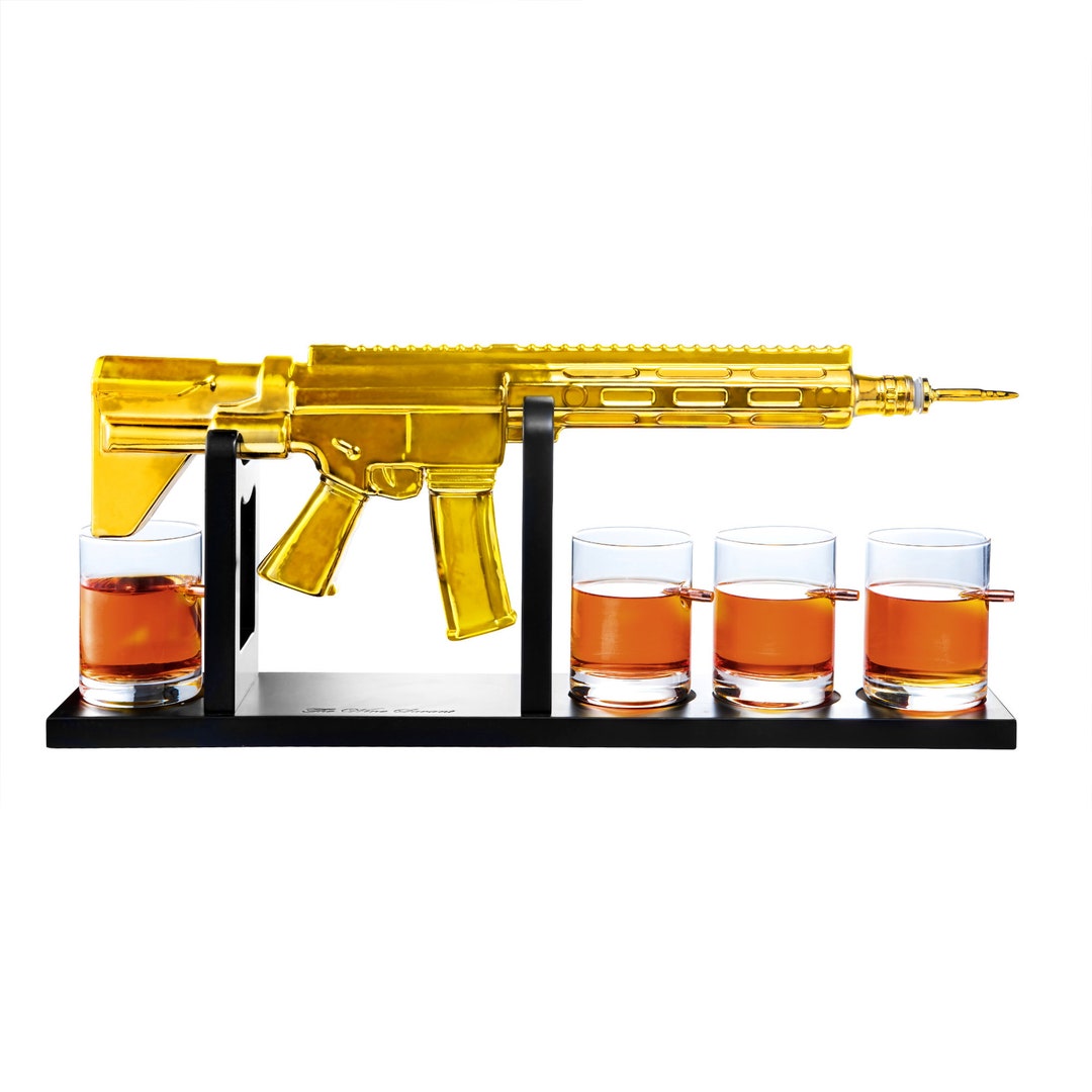 AR15 Gold Whiskey Decanter Set With 4 Bullet Whiskey Glasses Etsy