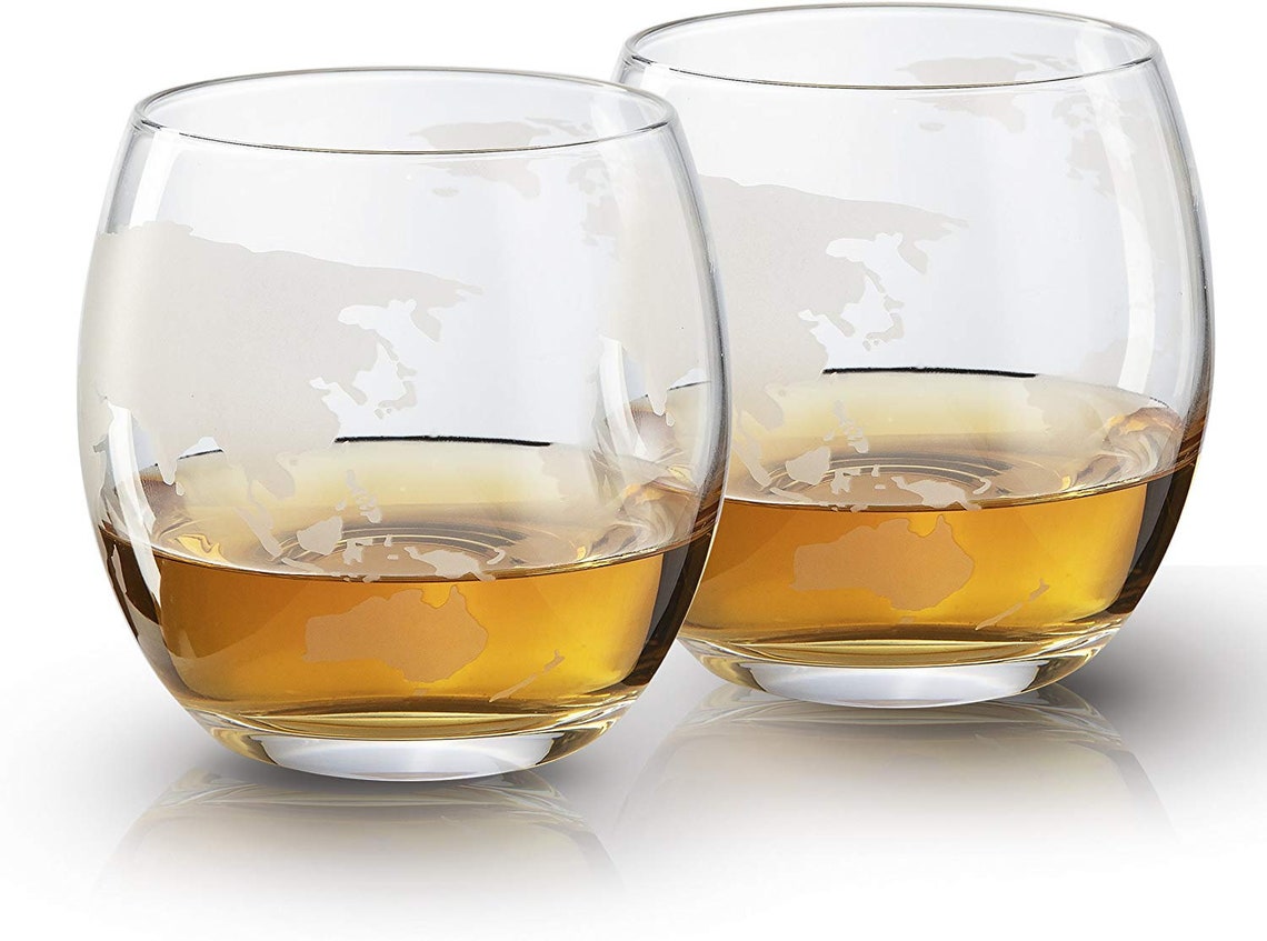 Etched World Decanter Whiskey Globe Whiskey Gift Set Globe Etsy