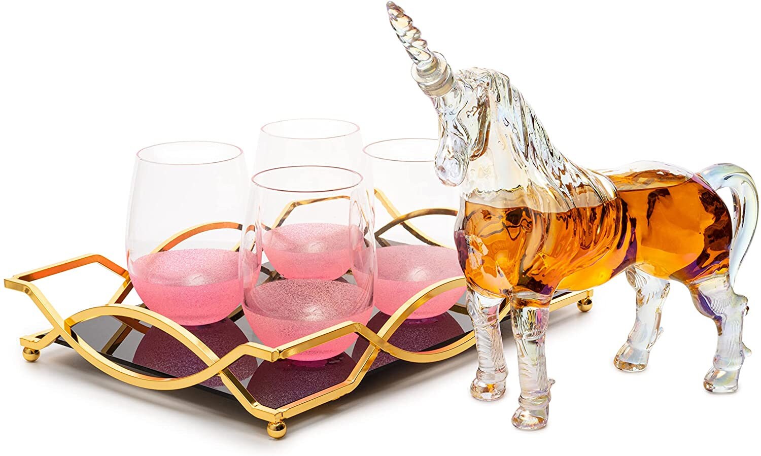 Iridescent Unicorn Wine Whiskey Decanter Set 750ml With 4 Pink Etsy
