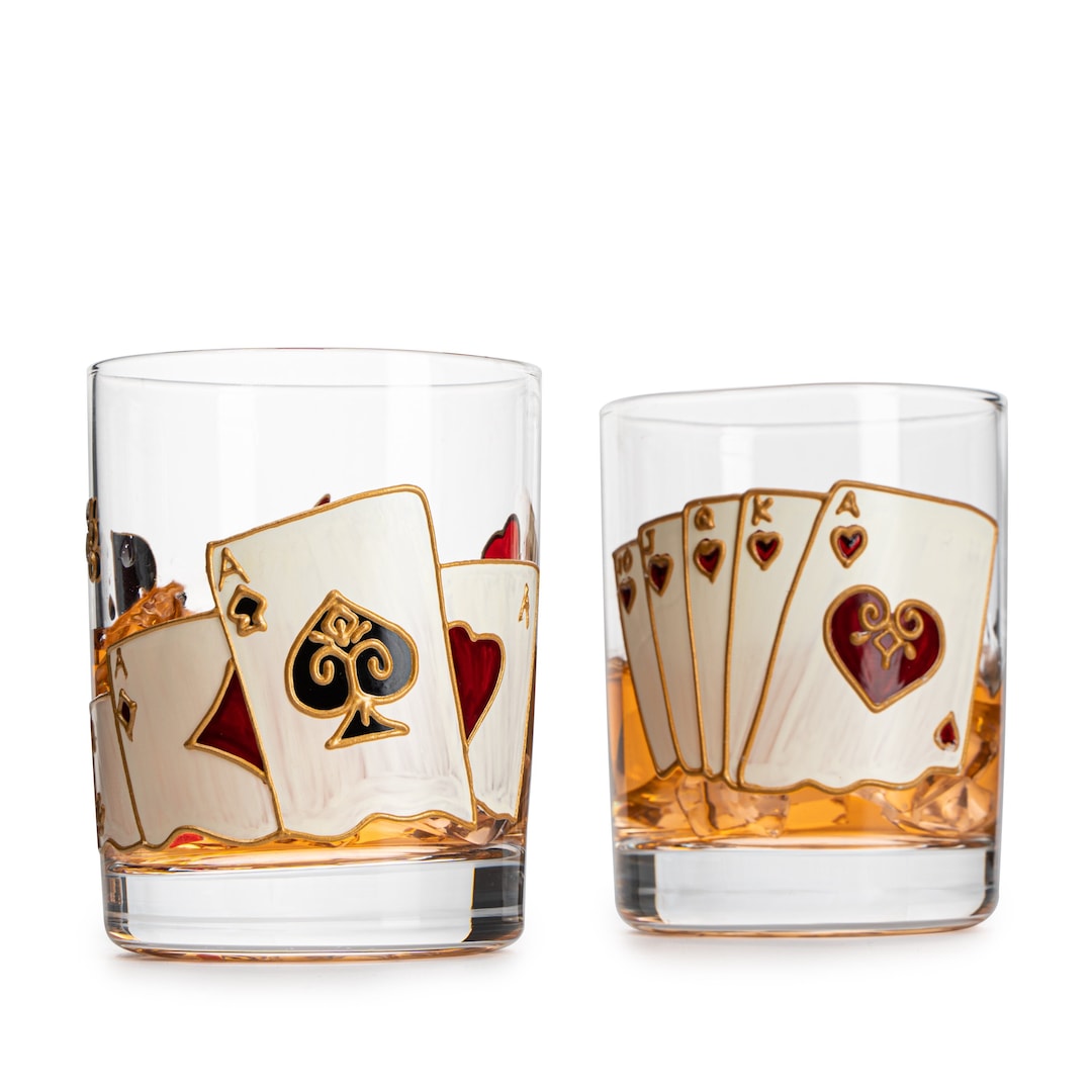 Playing Cards Drinking Glasses Artisanal Hand Painted Etsy