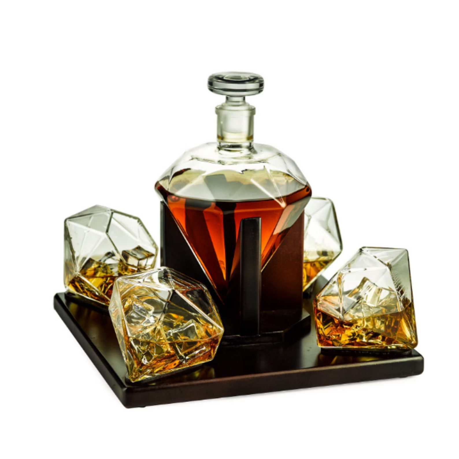 Diamond Decanter Set With Tray and 4 Glasses Etsy