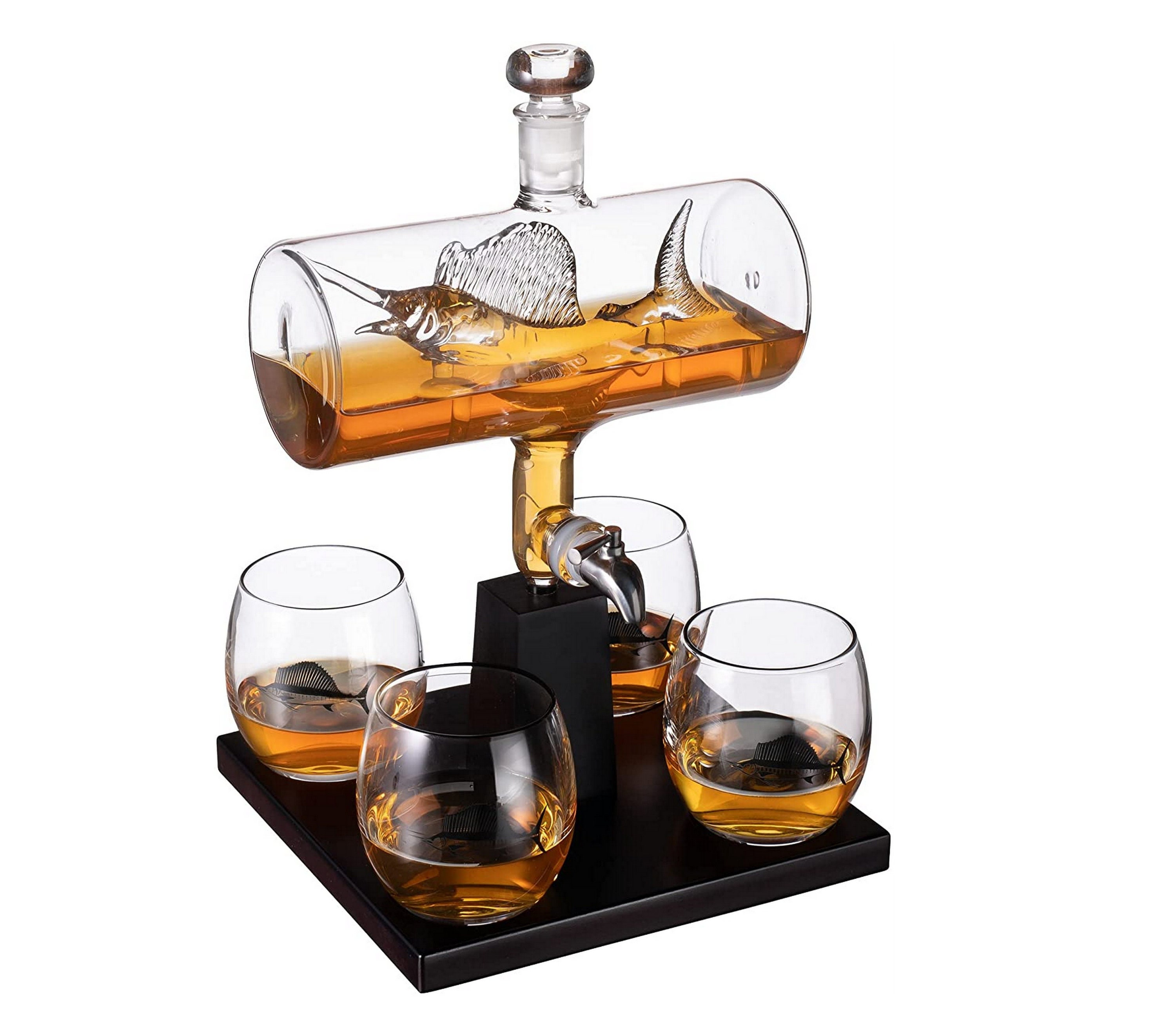 Sailfish Whiskey Decanter Dispenser and 4 Liquor Glasses Etsy
