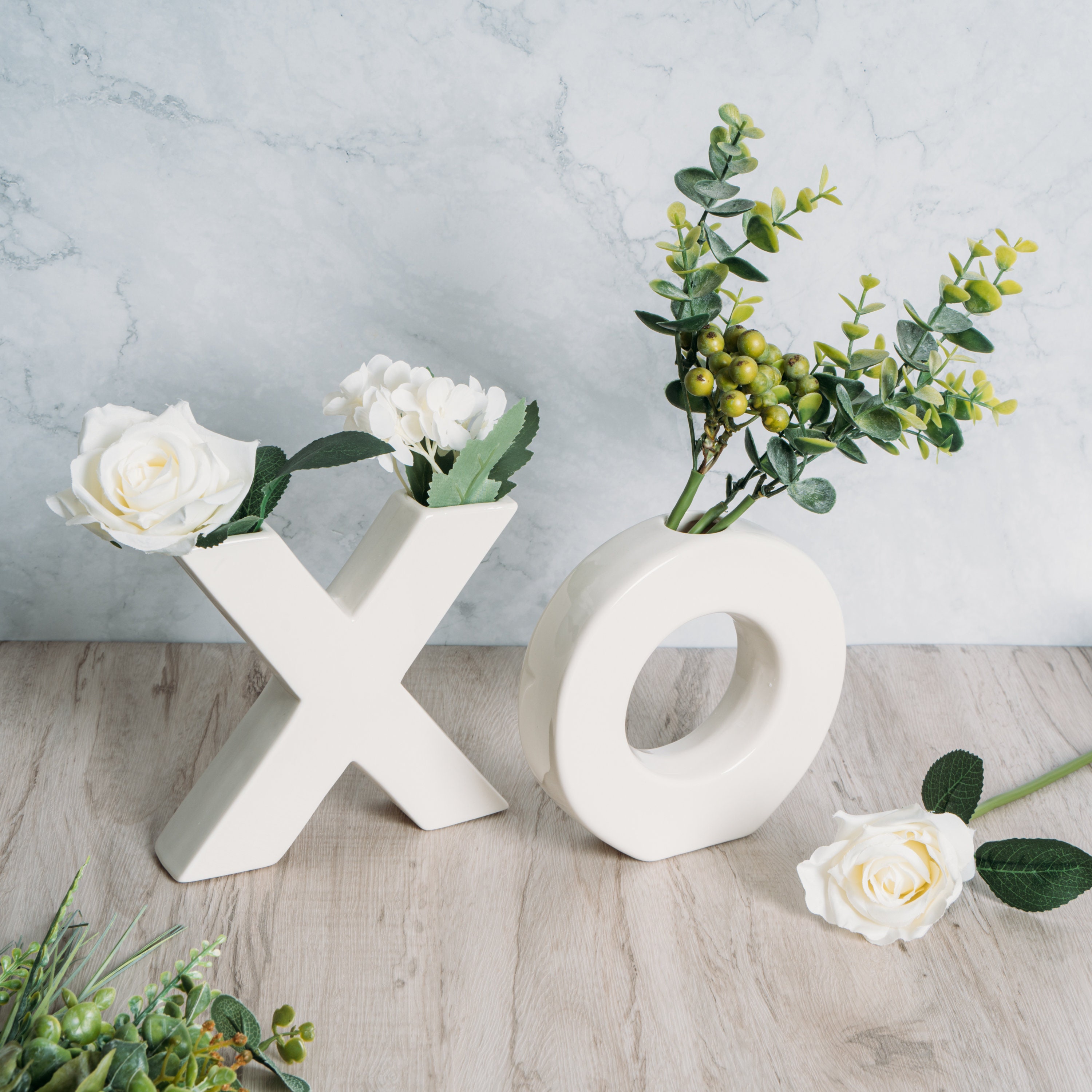 XOXO Vase Set Two X and O White Flower Vases by Gute XO Etsy
