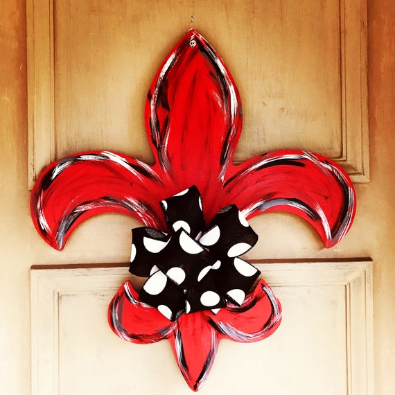 Fleur De Lis Door Front Door Hanger Red And Black Louisville Etsy