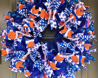 Wildcat Basketball Mesh Wreath - Blue and White University of Kentucky Front Door Decor