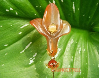 Hatpin with carved carnelian Agate Flower