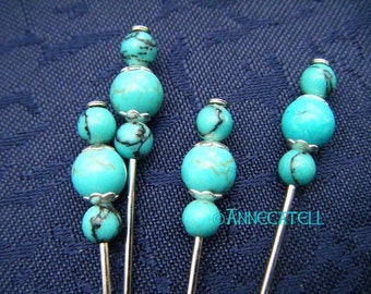 Set of  four Veil pins with Turquoise beads