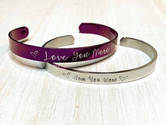 I Love You More Letters Adjustable Cuff Bangle Heart Couple Opening Bracelets ~!