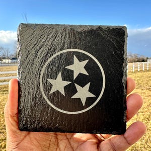 Tennessee Stars Laser Engraved Slate Ceramic Coasters|Personalized Stone Coasters,Wedding Gifts,Drink Coaster,Table Coaster,Dad Gift