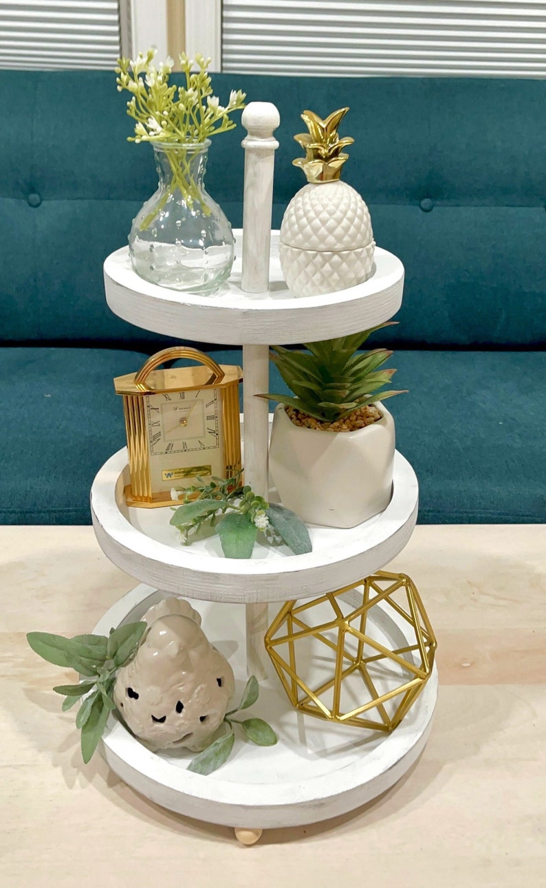 White 3 Tiered Tray /home Decor /white Wooden Tiered Trays / Etsy