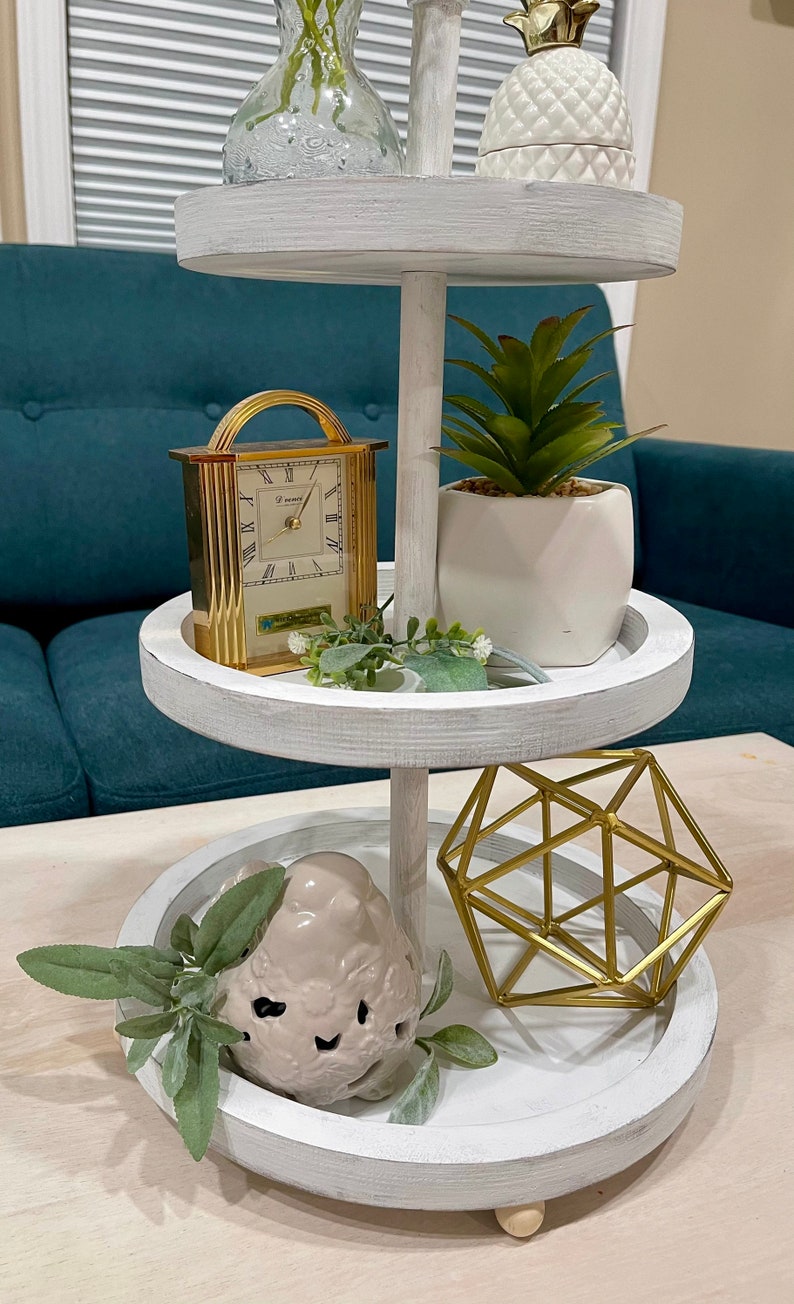 White 3 Tiered Tray /home Decor /white Wooden Tiered Trays / Etsy