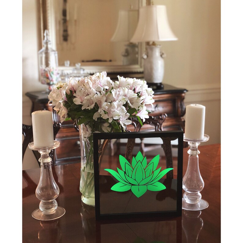 Glassetched Lotus Flower Mirror with LED Lights in a Shadow Etsy