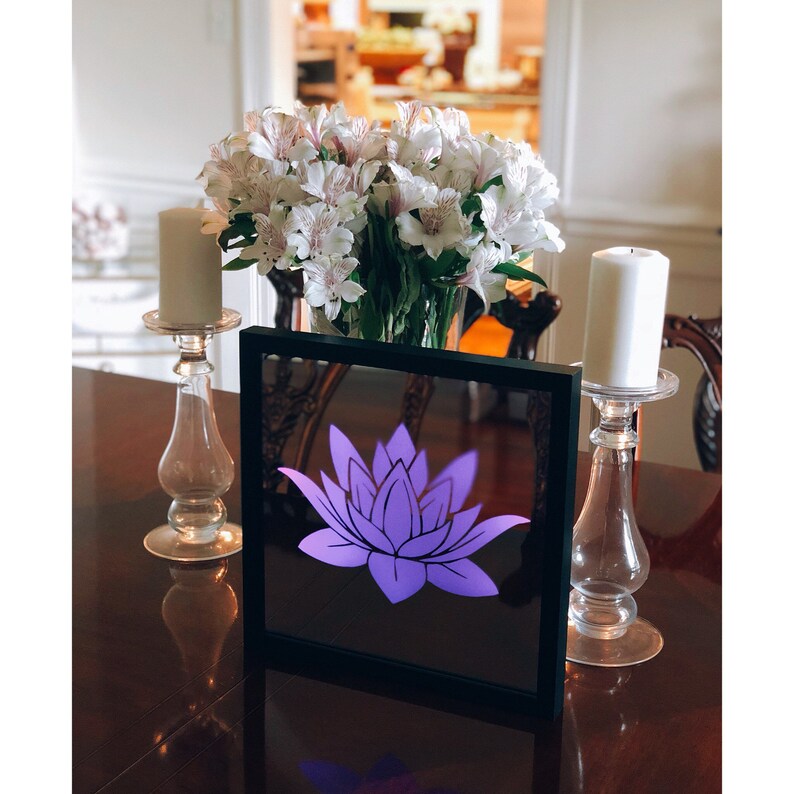 Glassetched Lotus Flower Mirror with LED Lights in a Shadow Etsy