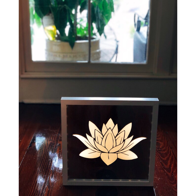 Glassetched Lotus Flower Mirror with LED Lights in a Shadow Etsy
