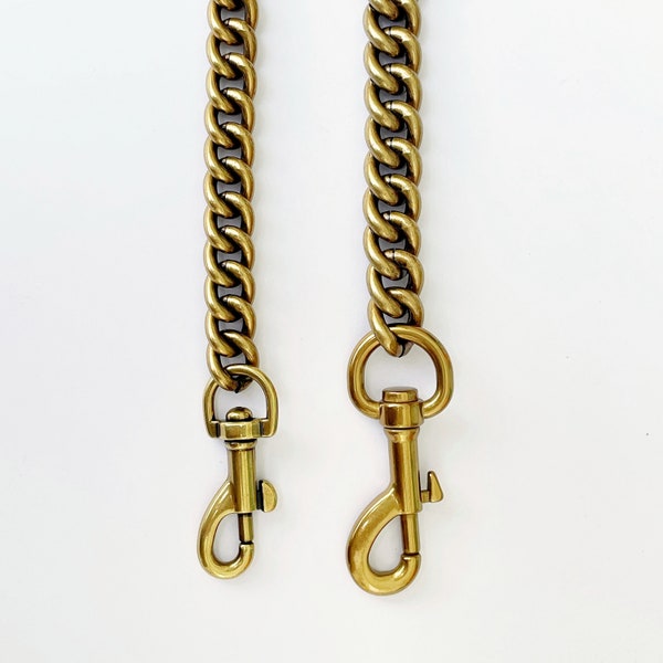 Vintage Bag Chain, Antique Gold Brass Plated Aluminium, Crossbody Shoulder Handbag Purse Replacement Metal Strap, Clip Claw Hook