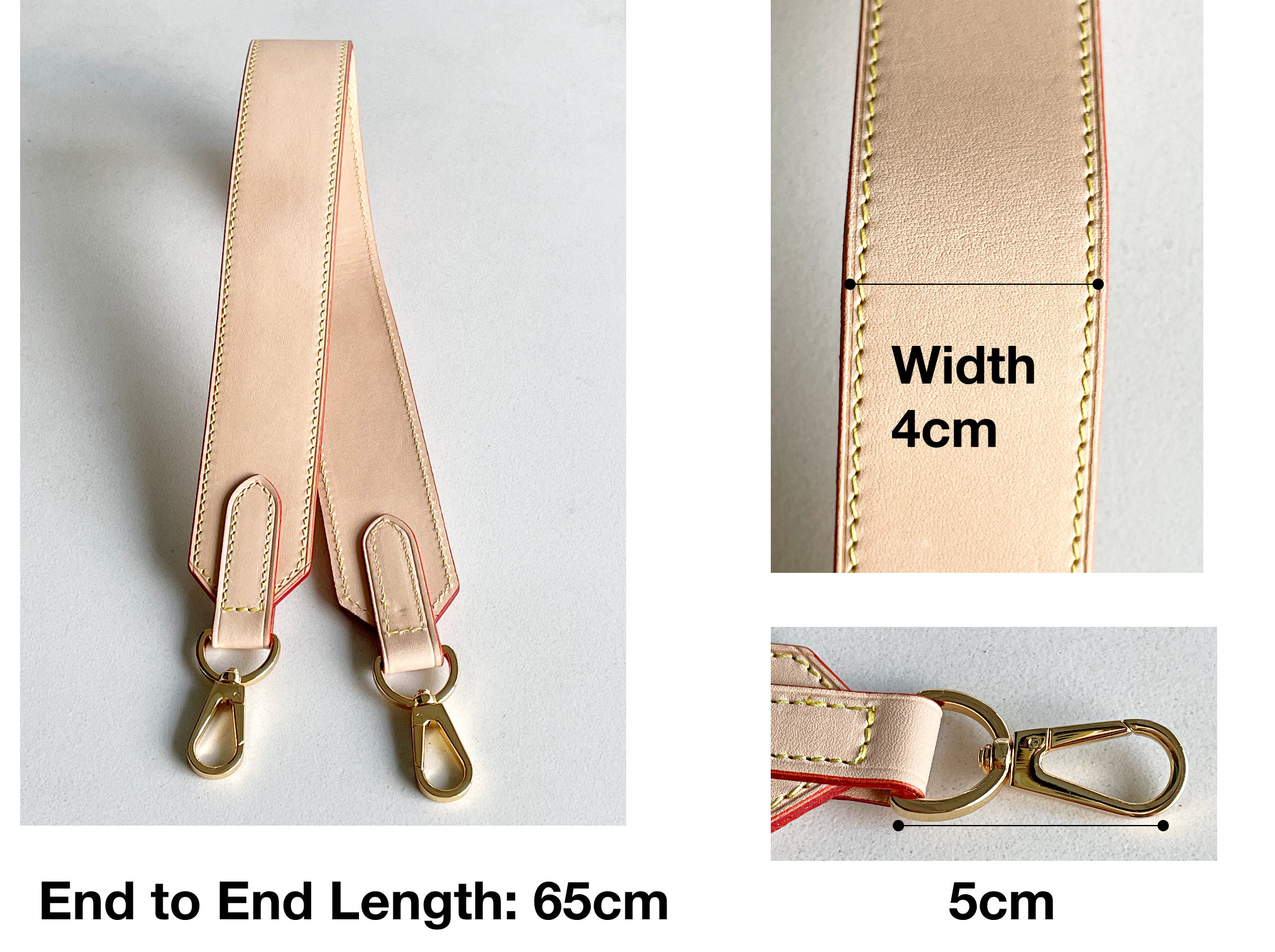 2cm Width Handbag Strap Genuine Vachetta Leather 