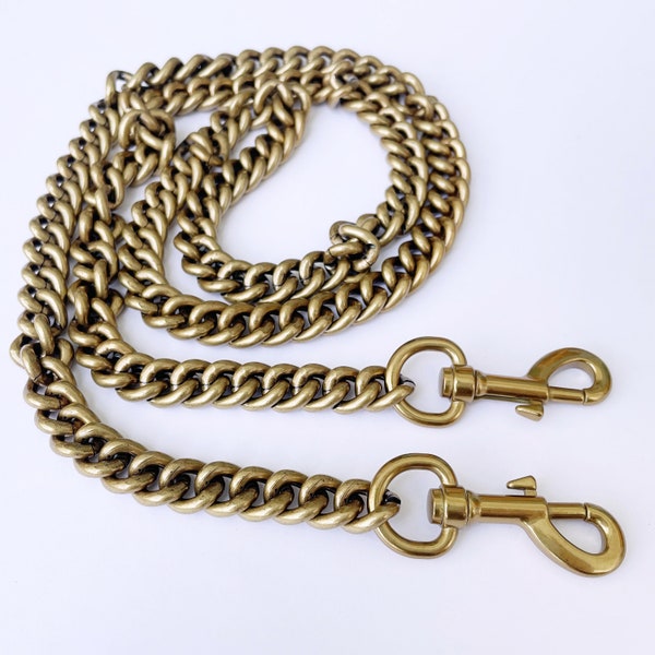 Vintage Bag Chain, Antique Gold Brass Plated Aluminium, Crossbody Shoulder Handbag Purse Replacement Metal Strap, Clip Claw Hook