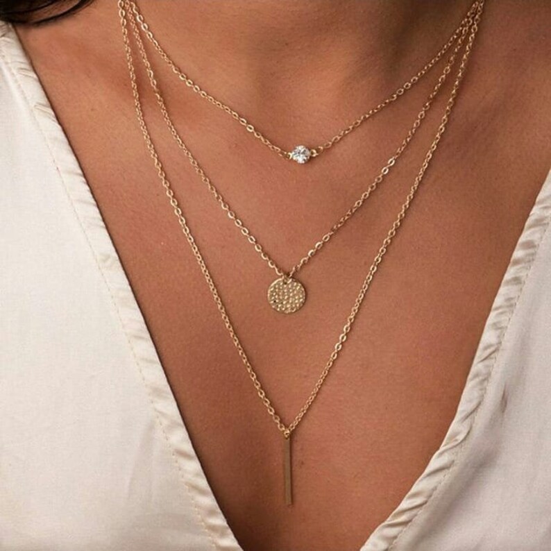 Tiny Gold Diamond Bezel Necklace 18K Gold Plated Cubic Etsy