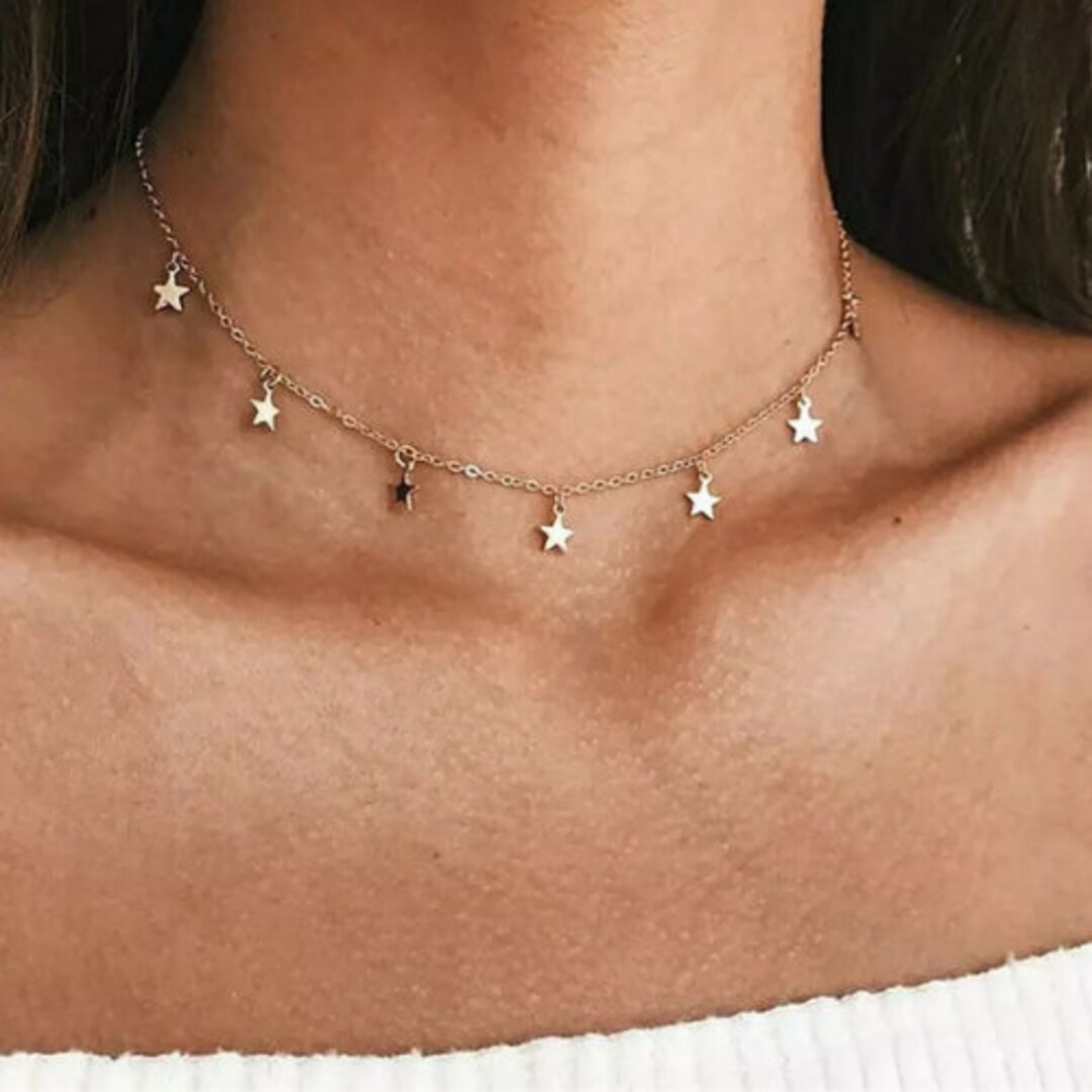 Pompotops Delicate Star Choker Necklaces Boho Gold Chain Tiny Star Choker  Necklace Tassel Necklaces Birthday Anniversary Jewelry Gift for Women Girls