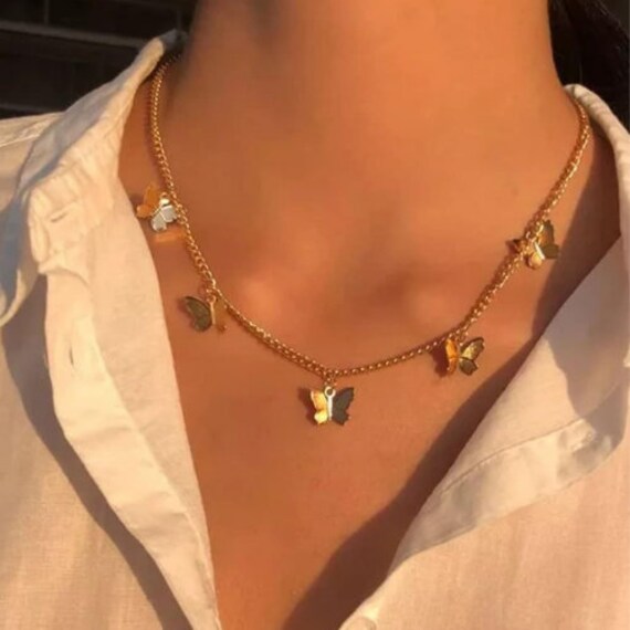 Butterfly Necklace Butterflies Gold Silver Gold Necklace Etsy